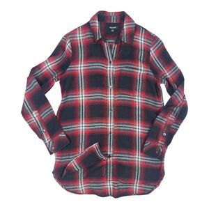 Madewell Button Up Flannel Shirt Top Blouse Black Red White Size XS